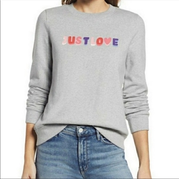 New Halogen Just Love Graphic Sweatshirt in Light Gray - Picture 1 of 9